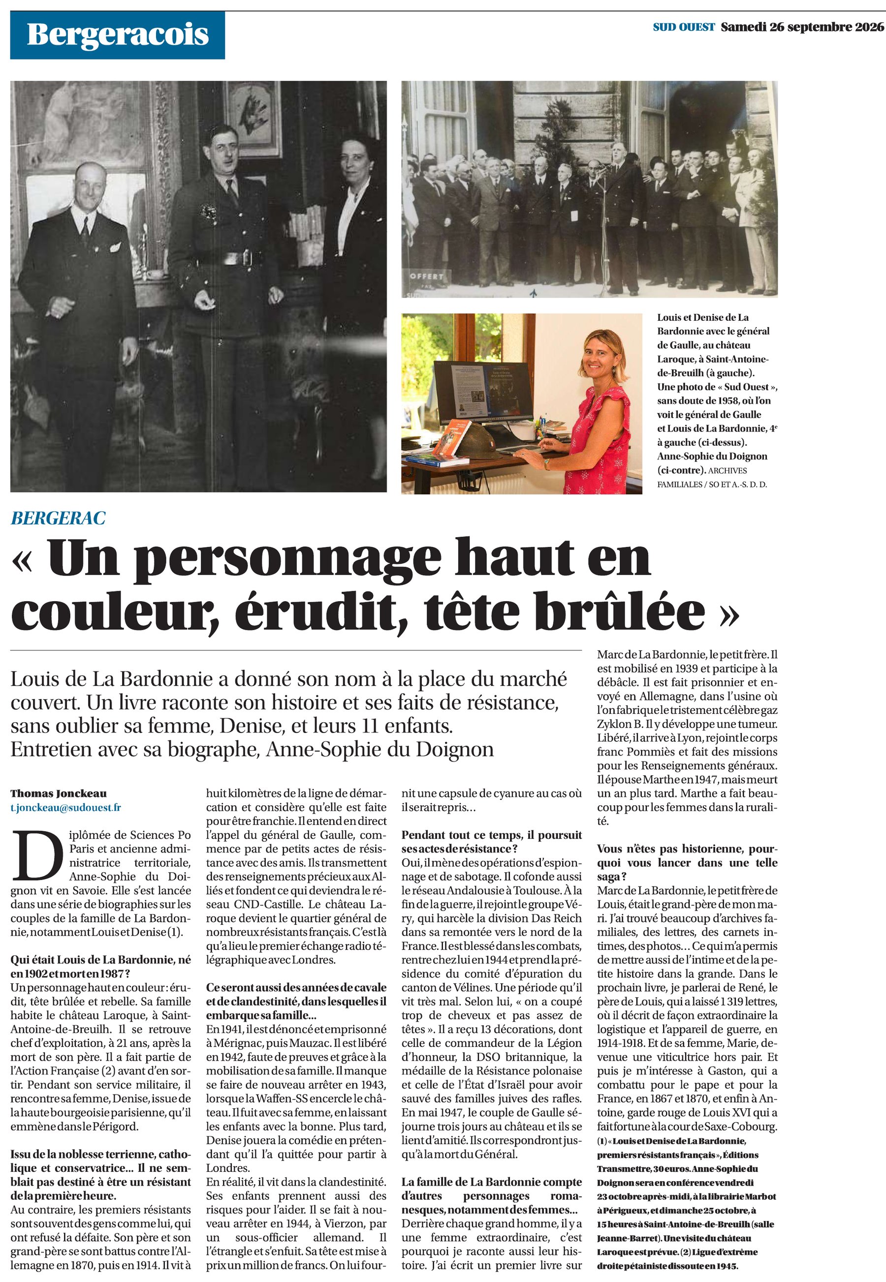 Article Sud Ouest — Un personnage haut en couleur, érudit, tête brûlée